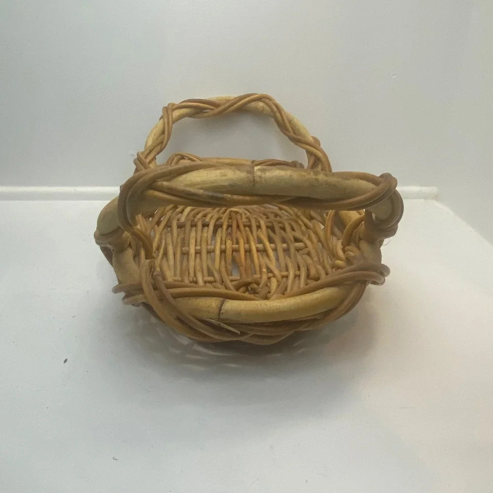 Vtg‎ Large Oval Wicker Rattan Basket Farmhouse Serving Tray Double Handle